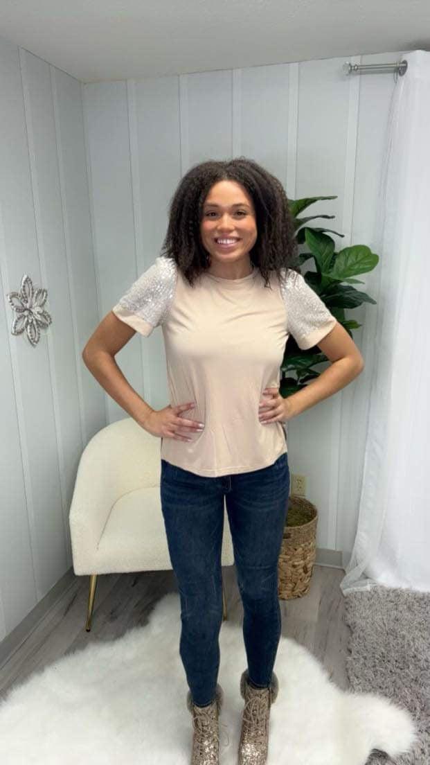 White Birch Sequin Short Sleeve Top