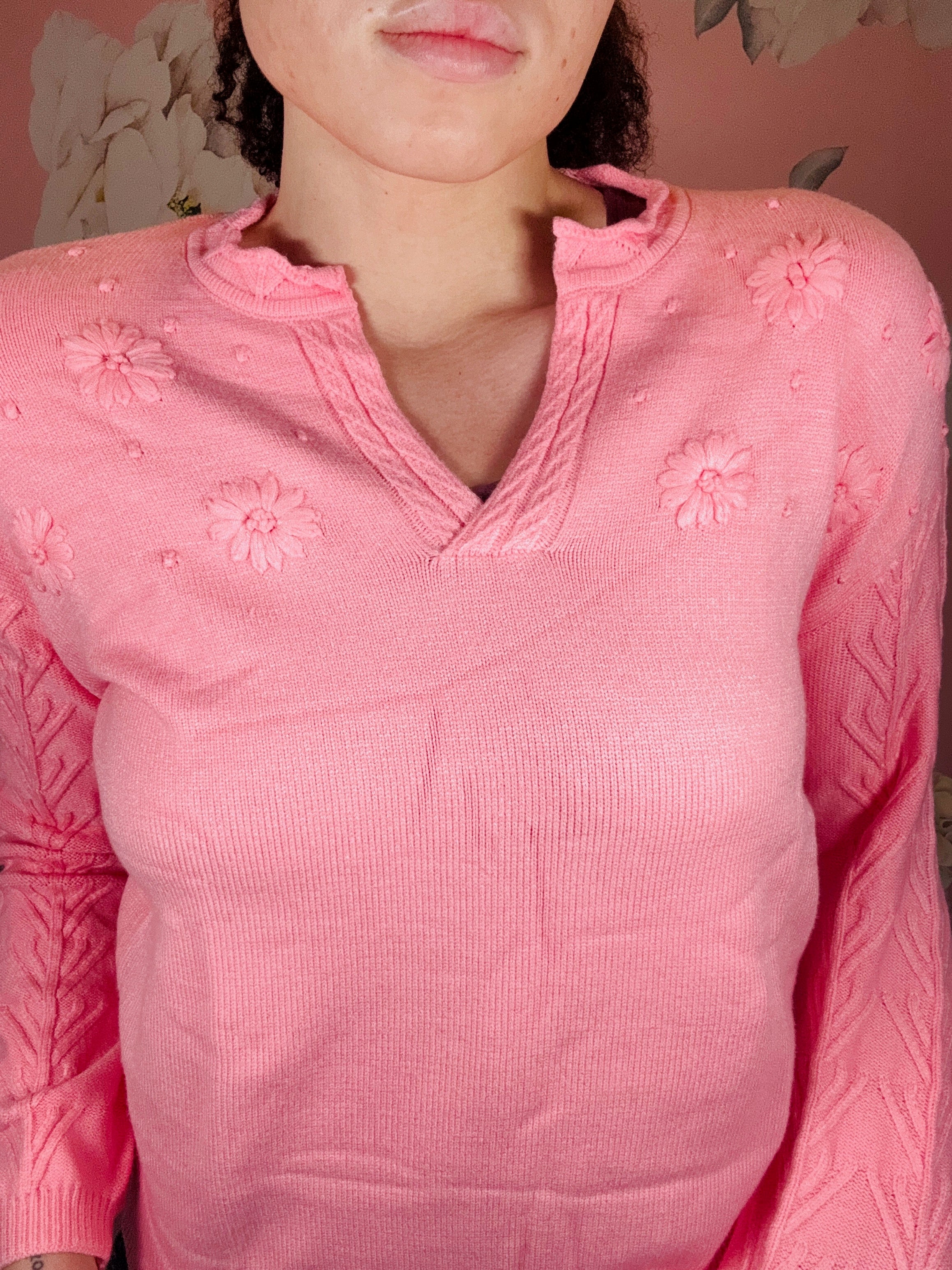 Dear Lover Pink Blossom Knitted Sweater