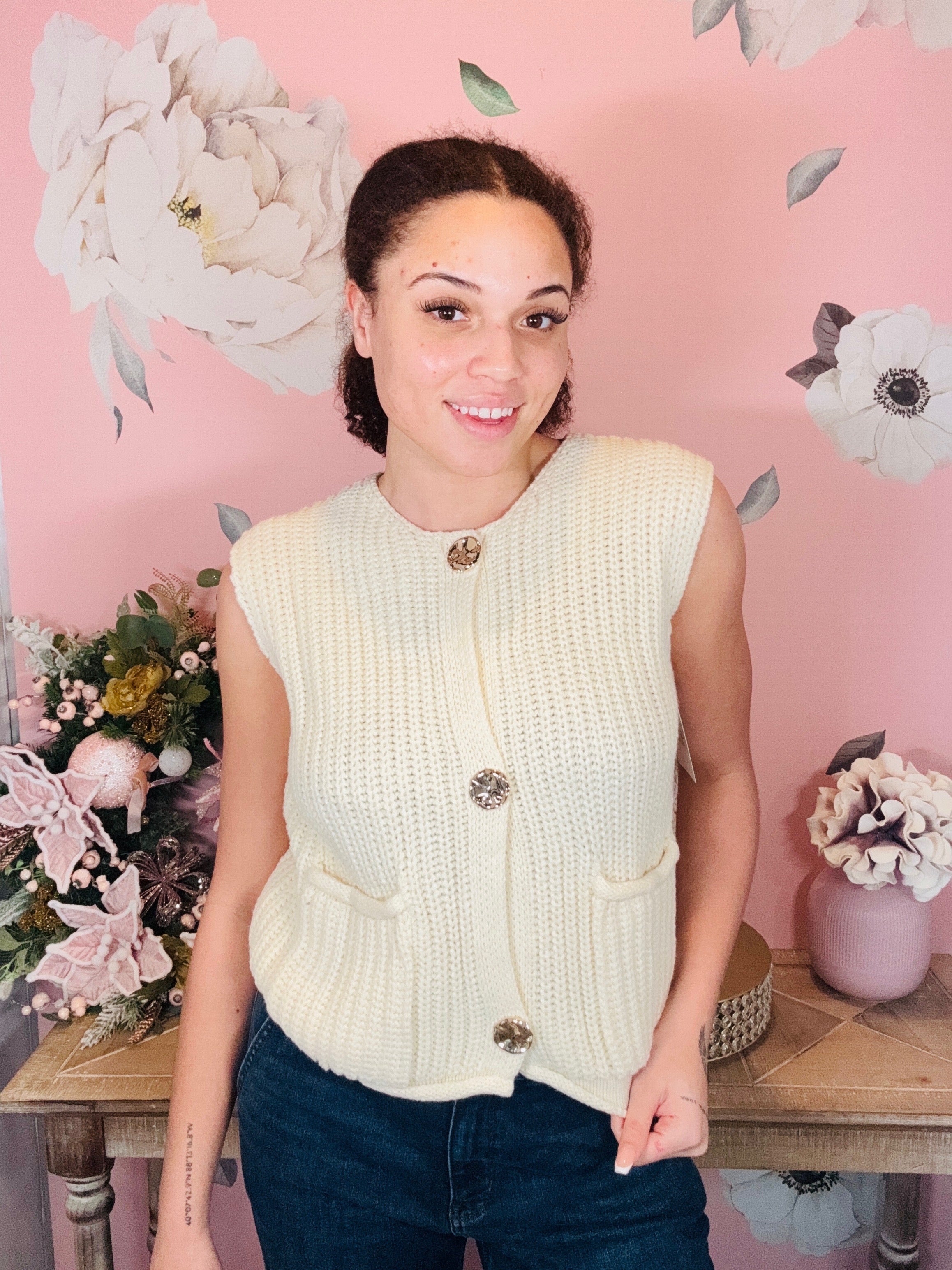 Dear Lover Cream Sweater Vest