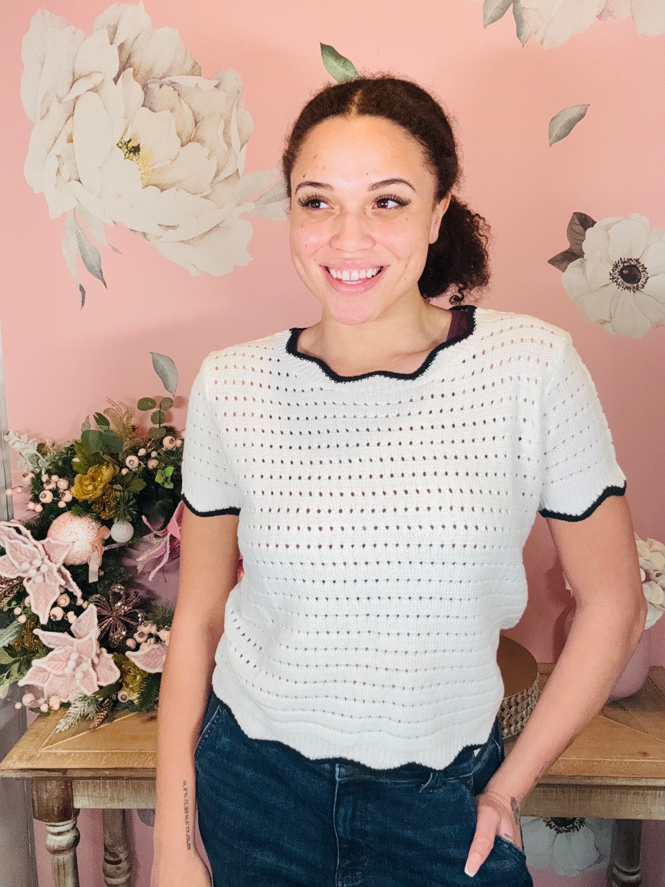 White Birch Short Sleeve Knit Top