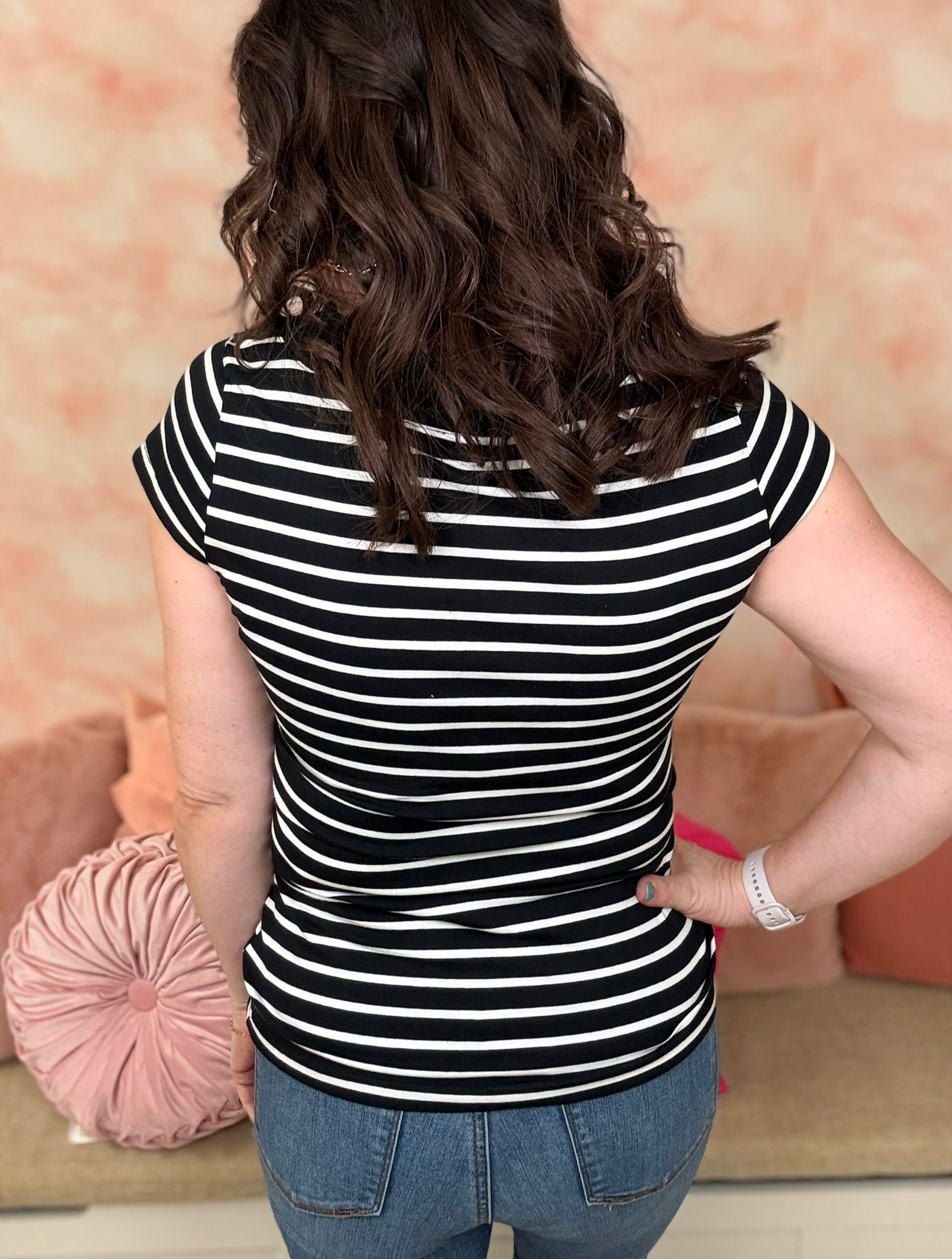 White Birch Short Sleeve Striped Top