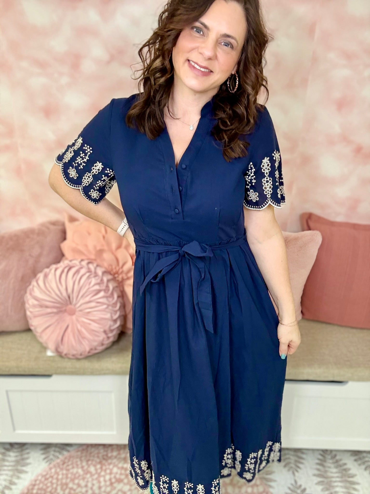 Sew in Love Navy Embroidered Dress