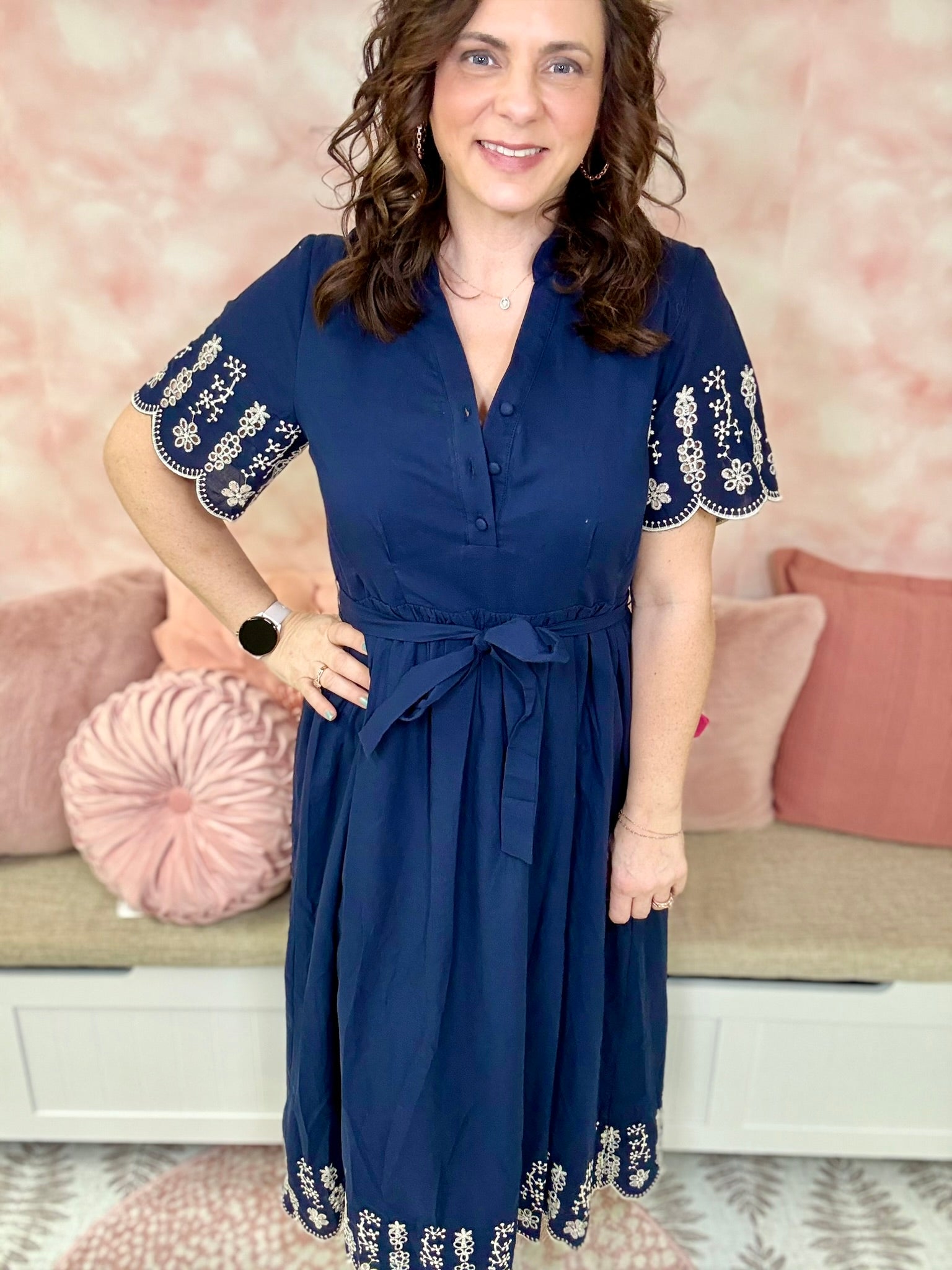 Sew in Love Navy Embroidered Dress