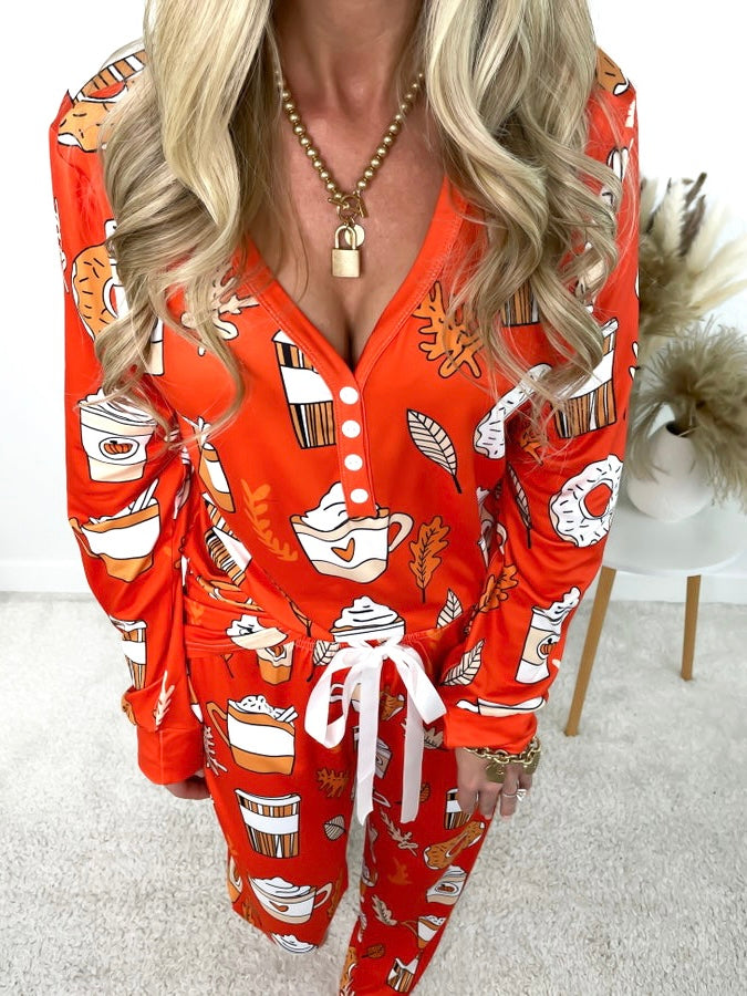 Pumpkin Spice Pajamas-220 Lounge wear/Pajamas- Simply Simpson's Boutique is a Women's Online Fashion Boutique Located in Jupiter, Florida
