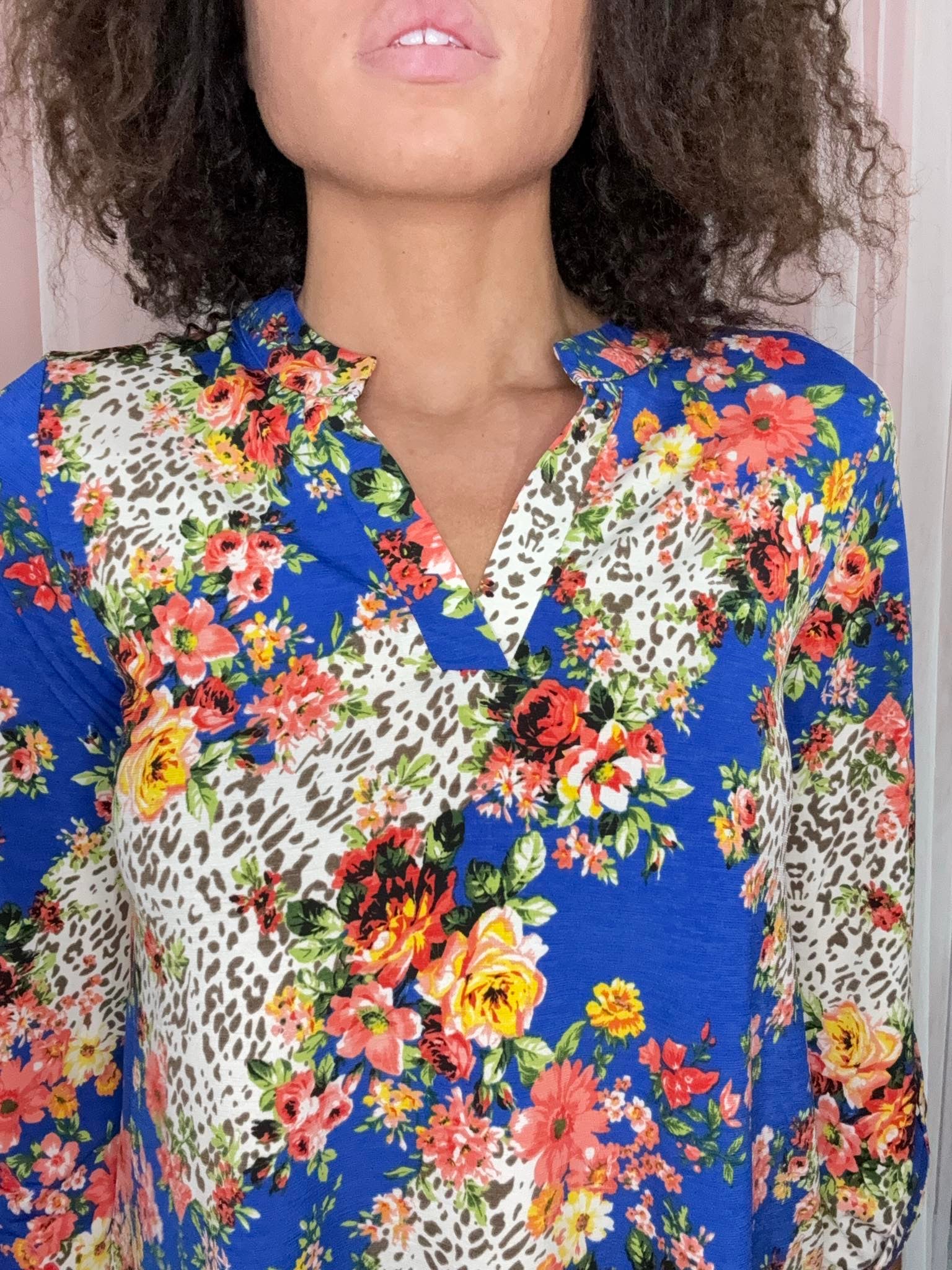 Dear Scarlett Blue Floral Leopard Explosion Top
