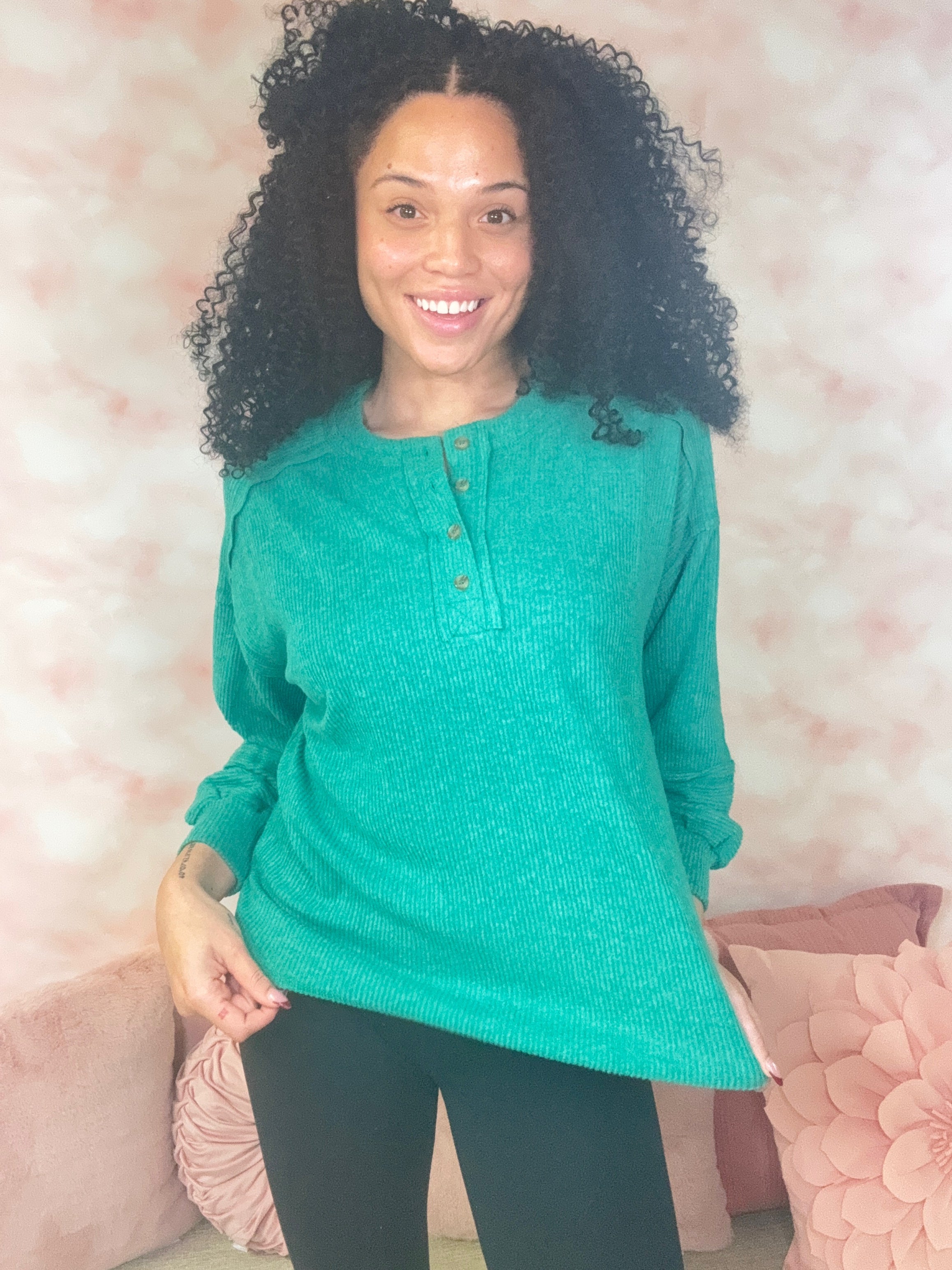 Zenana Brushed Melange Oversized Henley Sweaters