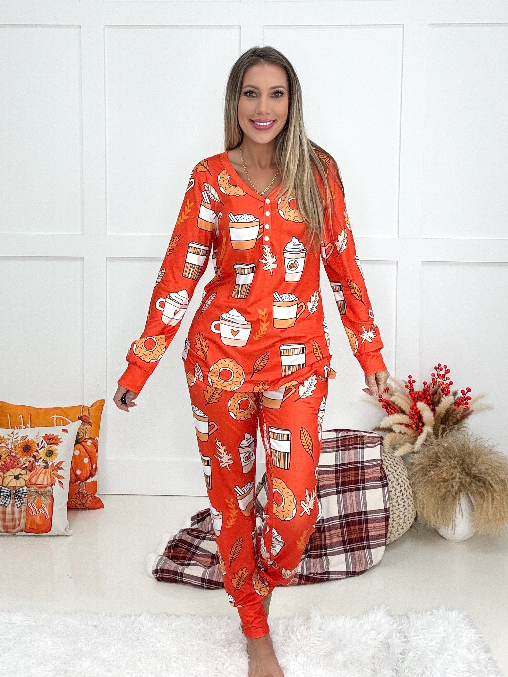 Pumpkin Spice Pajamas-220 Lounge wear/Pajamas- Simply Simpson's Boutique is a Women's Online Fashion Boutique Located in Jupiter, Florida