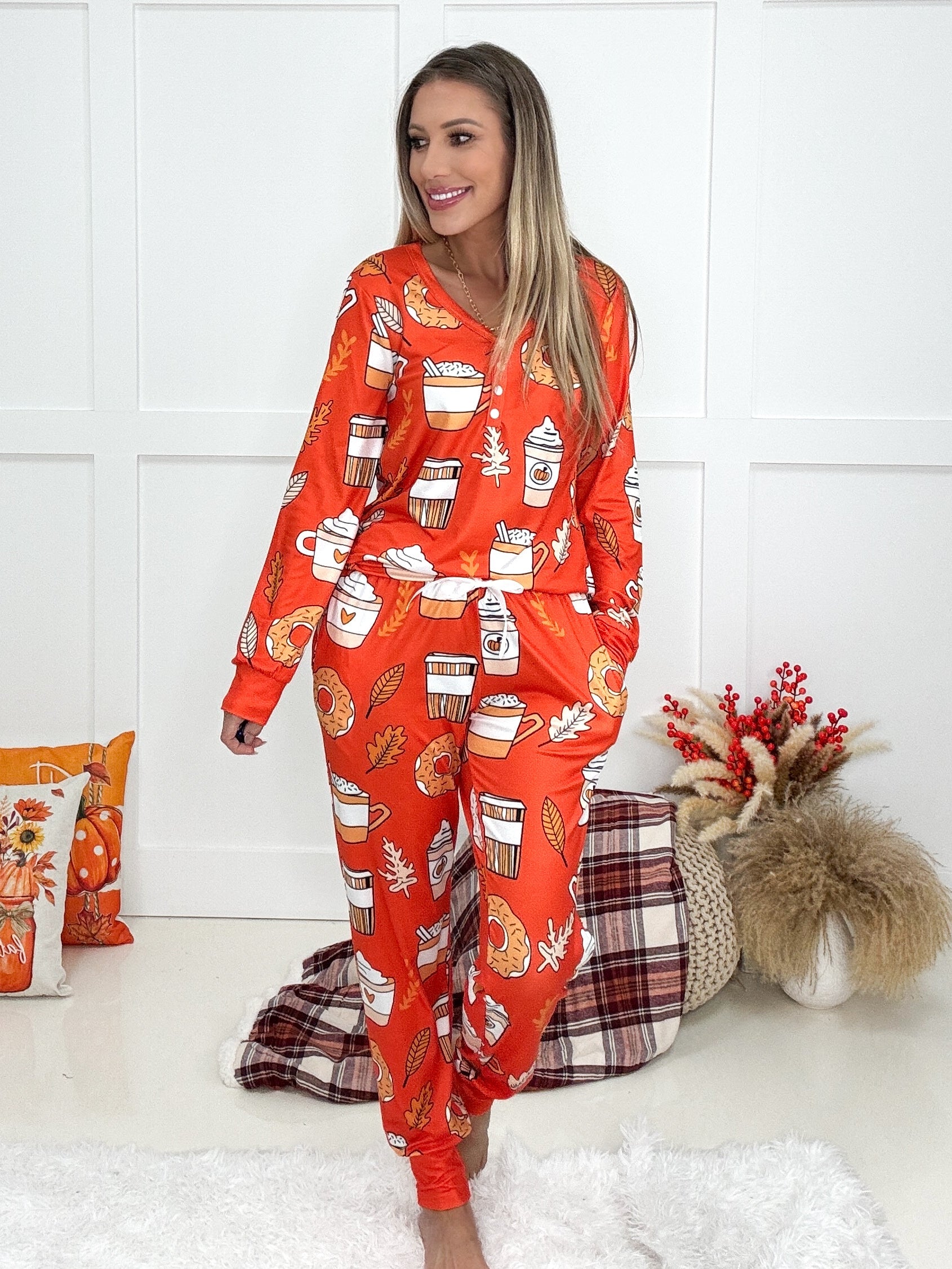 Pumpkin Spice Pajamas-220 Lounge wear/Pajamas- Simply Simpson's Boutique is a Women's Online Fashion Boutique Located in Jupiter, Florida