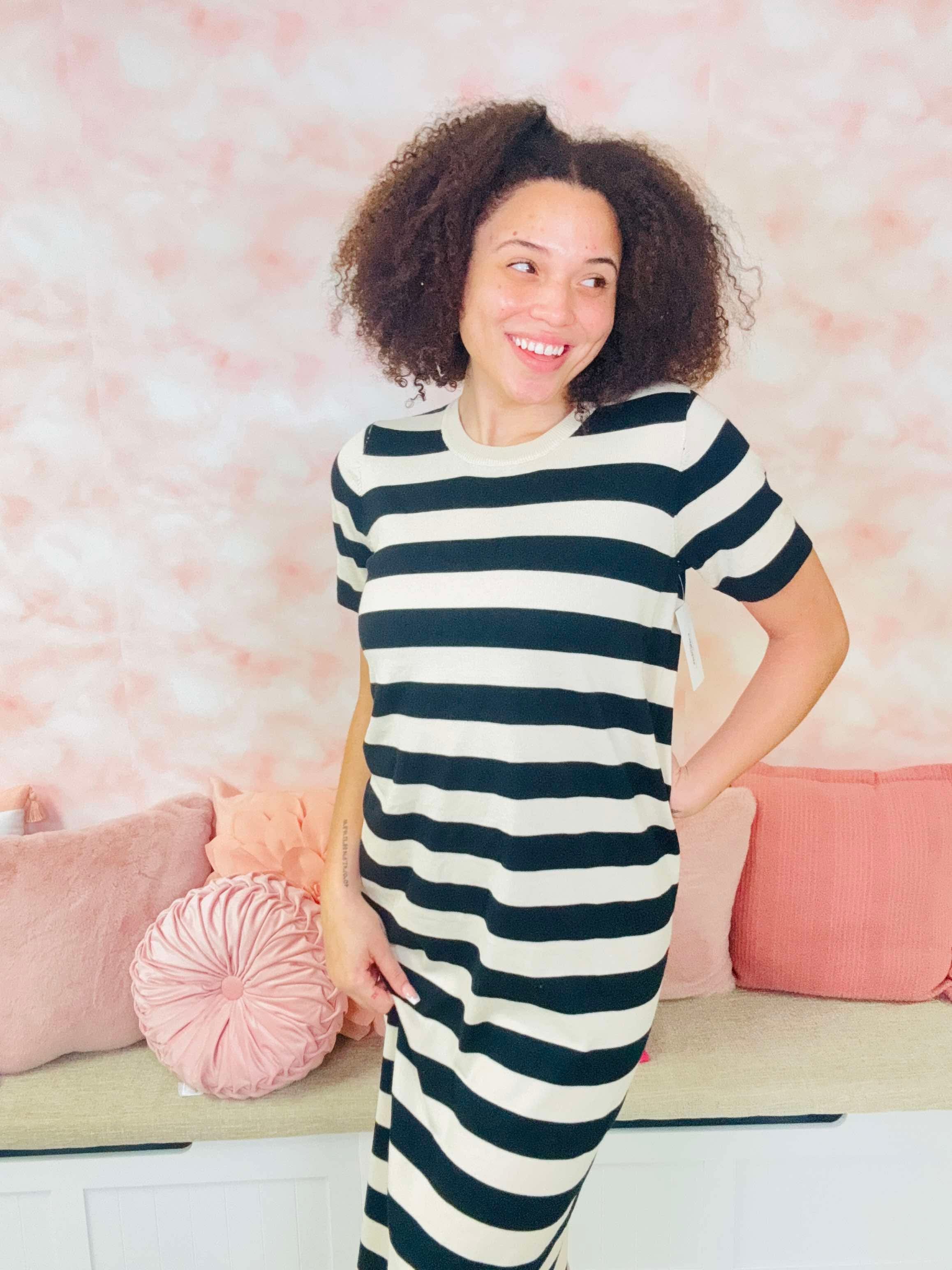 White Birch Short Sleeve Striped Knit Dress