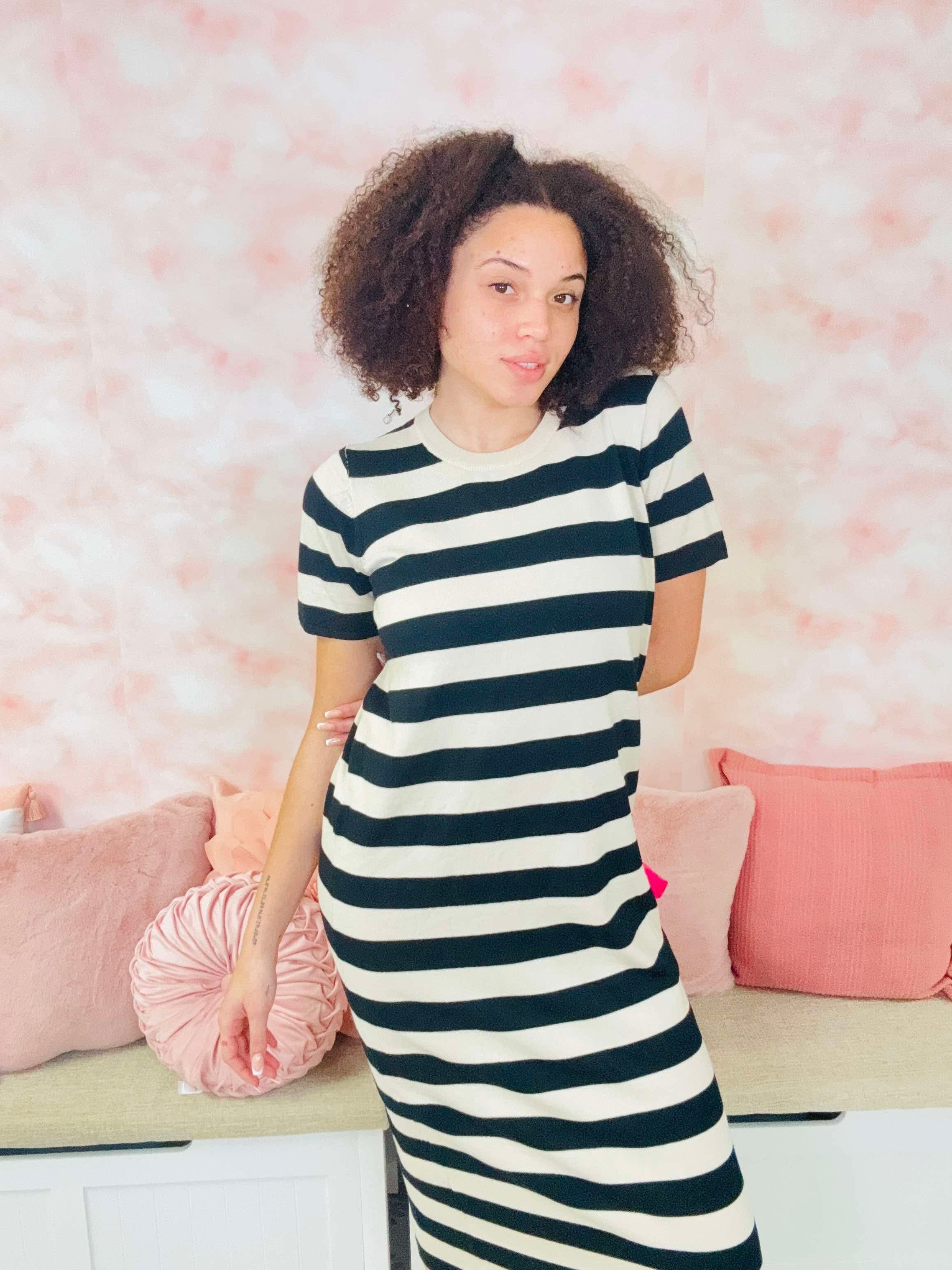 White Birch Short Sleeve Striped Knit Dress