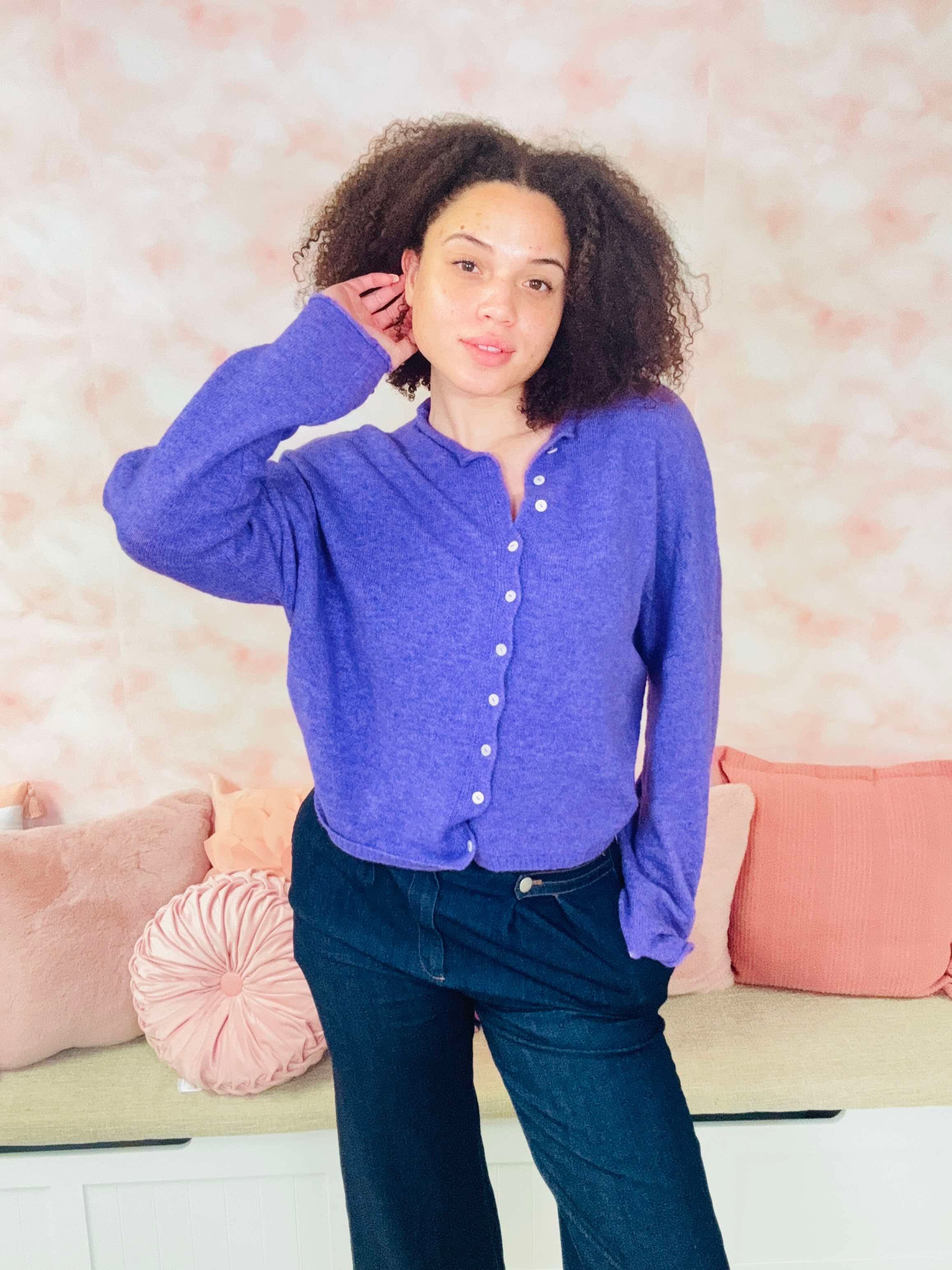 Things Between Oversized Purple Button Down Sweater