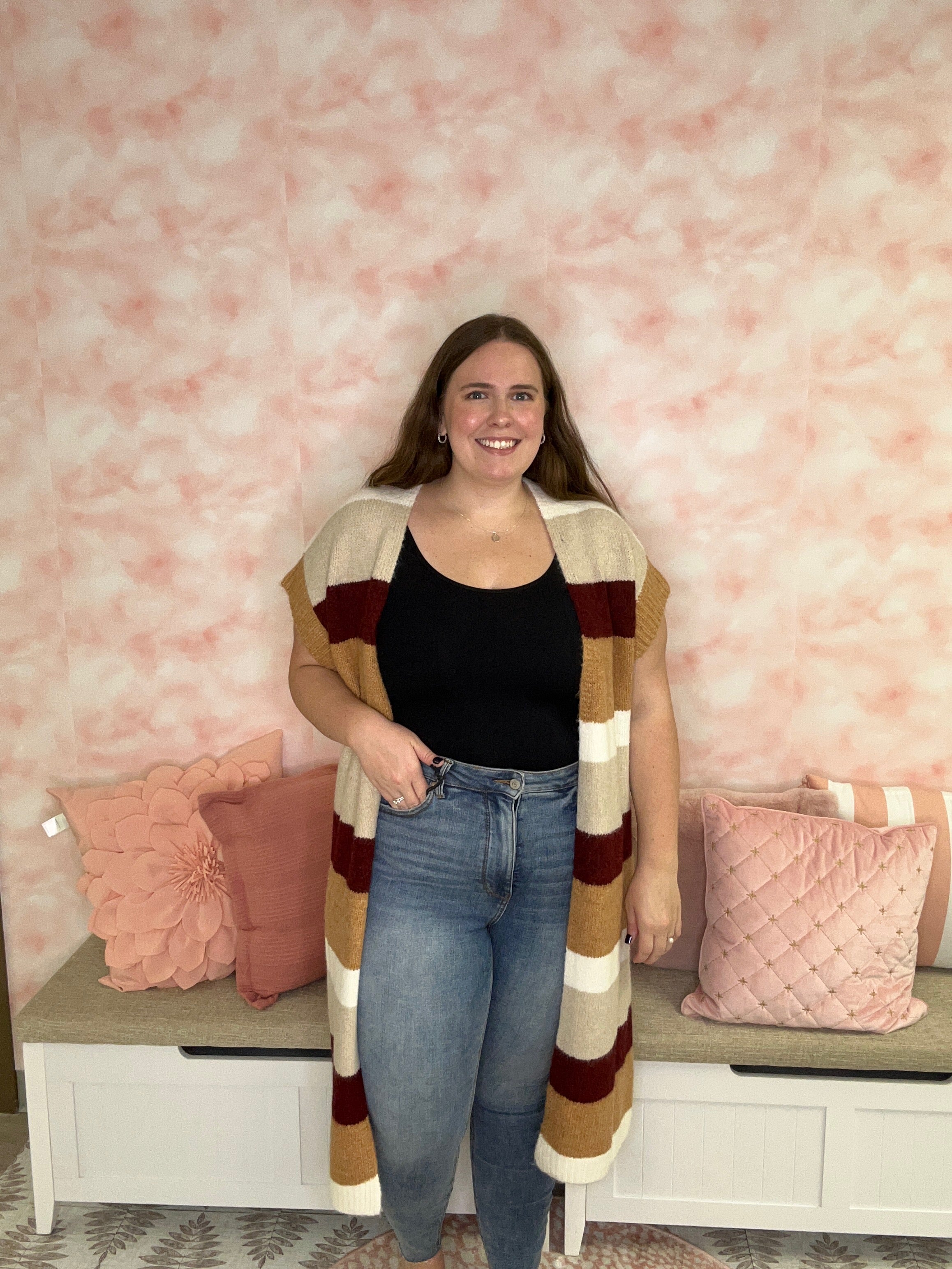 Cozy Co. Color Block Sleeveless Knit Cardigan