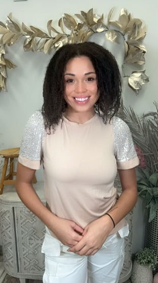 White Birch Sequin Short Sleeve Top