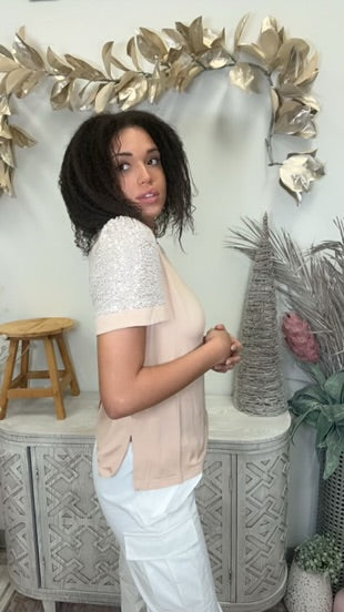 White Birch Sequin Short Sleeve Top
