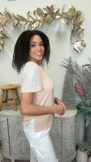 White Birch Sequin Short Sleeve Top