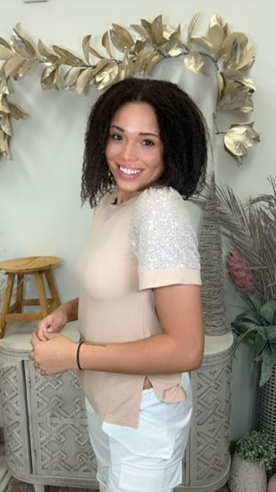 White Birch Sequin Short Sleeve Top