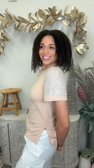 White Birch Sequin Short Sleeve Top