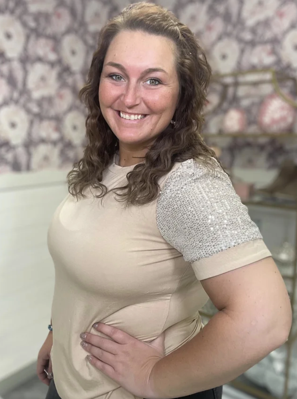 White Birch Sequin Short Sleeve Top