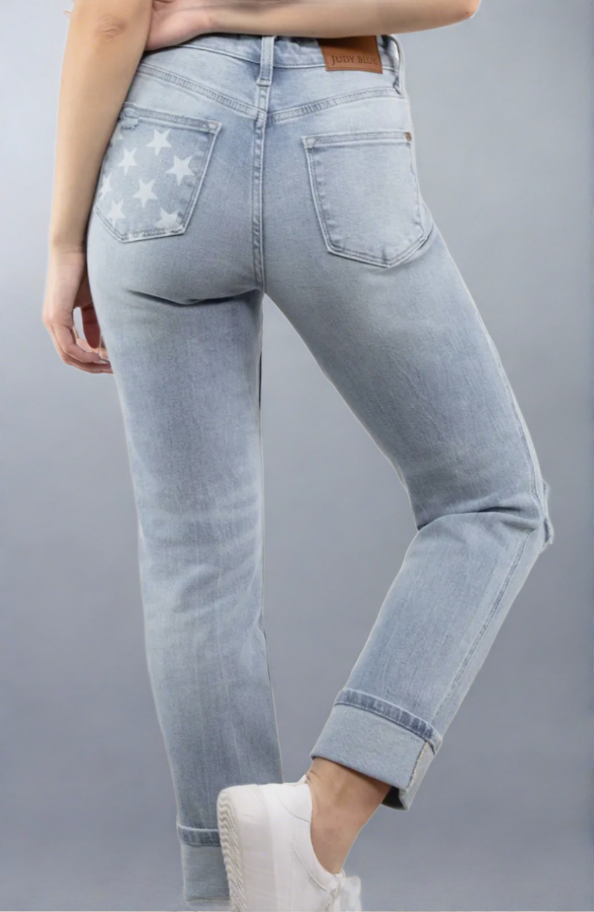 Judy Blue Mid Rise Americana Flag Boyfriend Jean