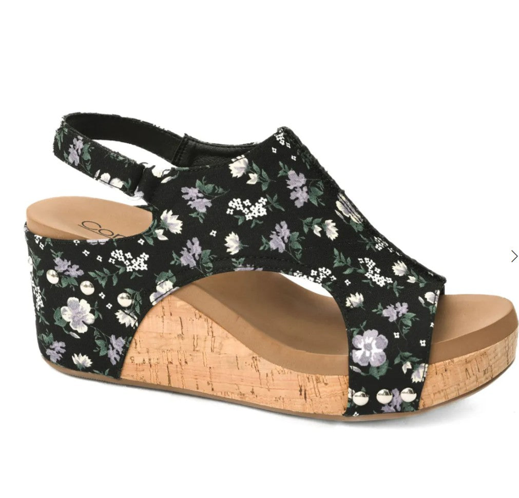 Corky's Black Floral Carley Wedge Sandal