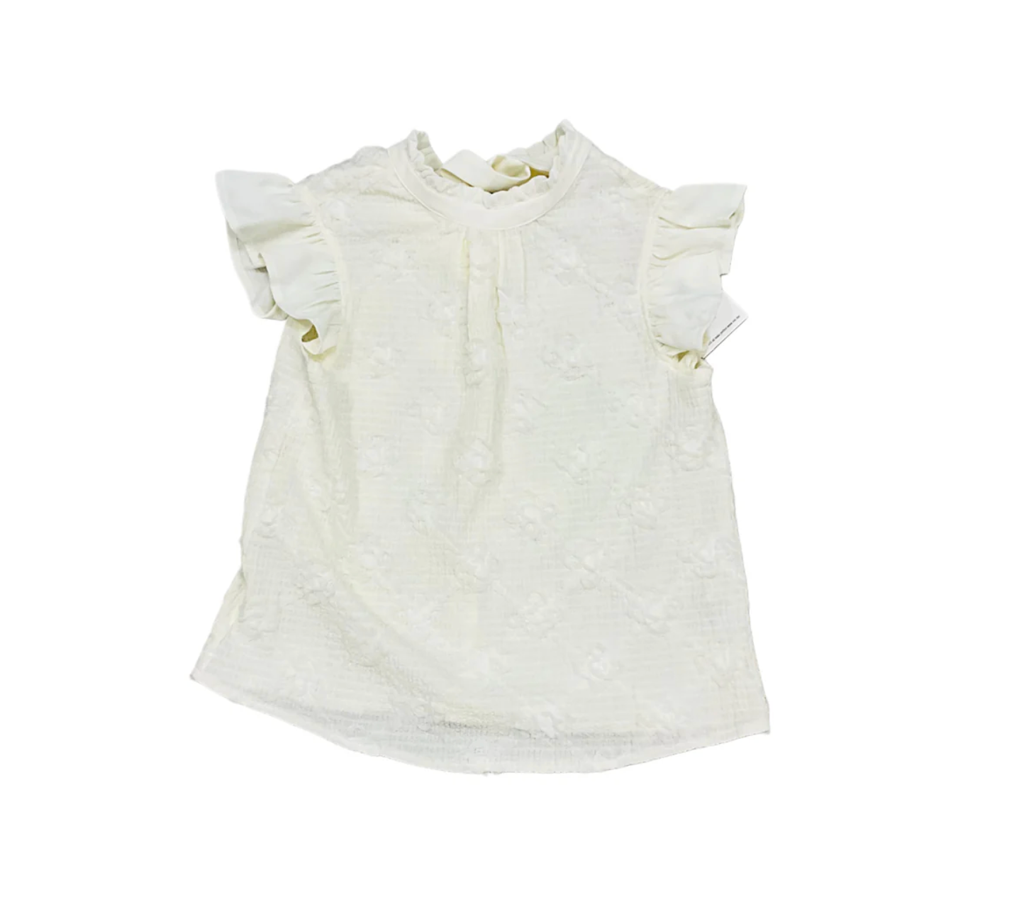 Voy Cream Ruffled Neck Lace Top