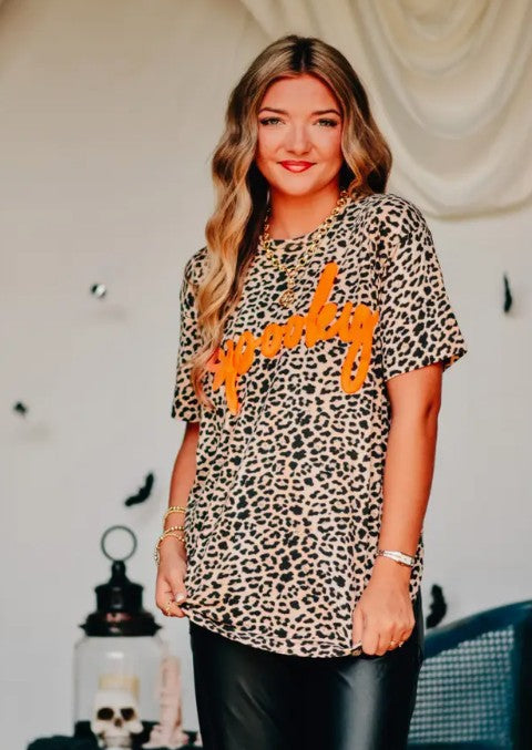 Spooky Bleached Leopard Tee(See description for ship date)-140 Graphic Tees- Simply Simpson's Boutique is a Women's Online Fashion Boutique Located in Jupiter, Florida