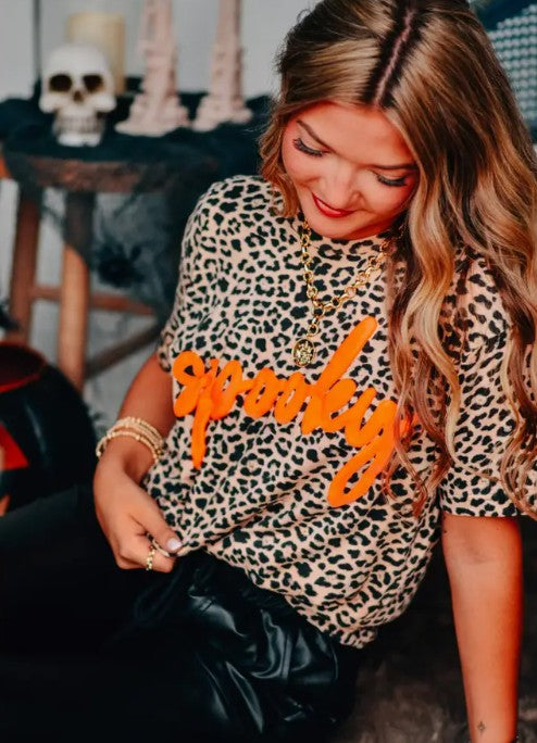Spooky Bleached Leopard Tee(See description for ship date)-140 Graphic Tees- Simply Simpson's Boutique is a Women's Online Fashion Boutique Located in Jupiter, Florida