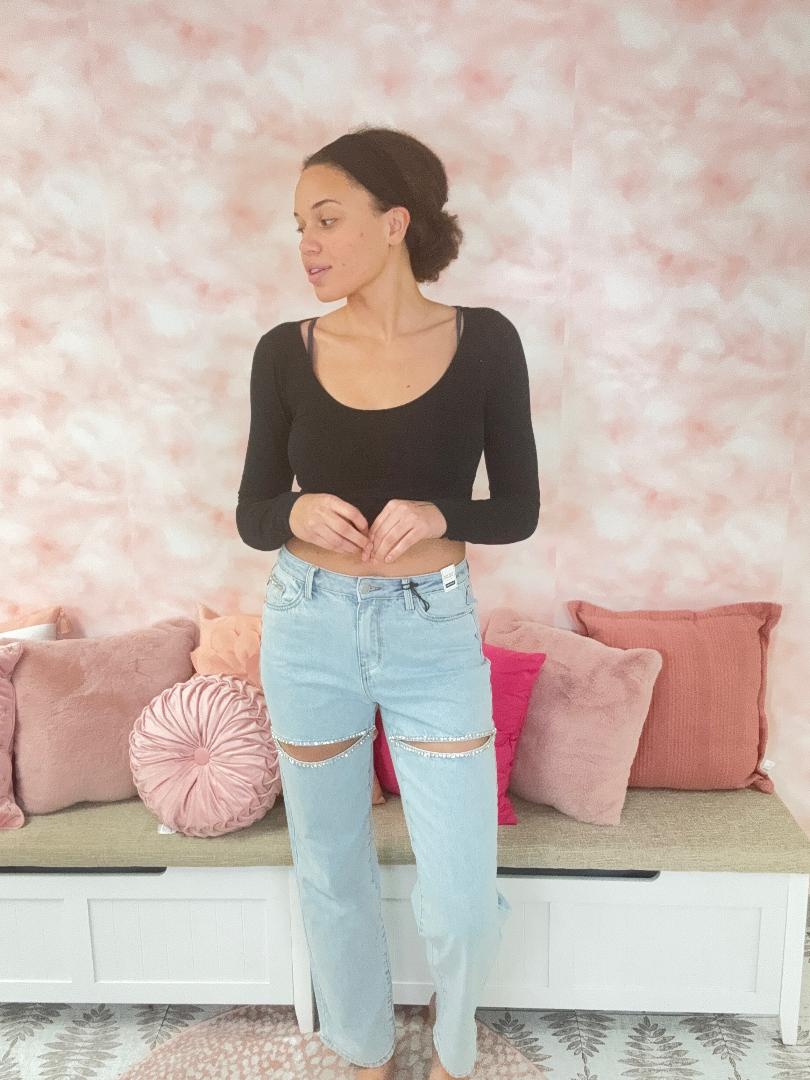 Judy Blue HW Rigid Rhinestone Slit Straight Jean