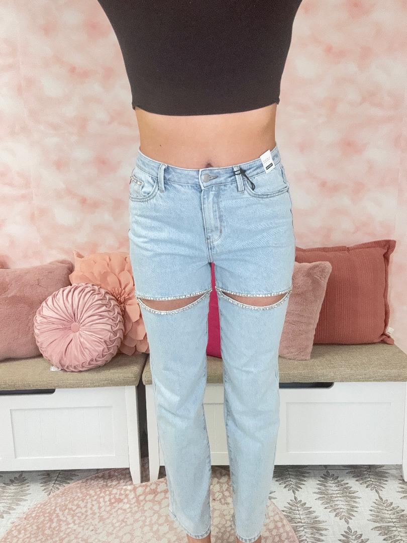 Judy Blue HW Rigid Rhinestone Slit Straight Jean