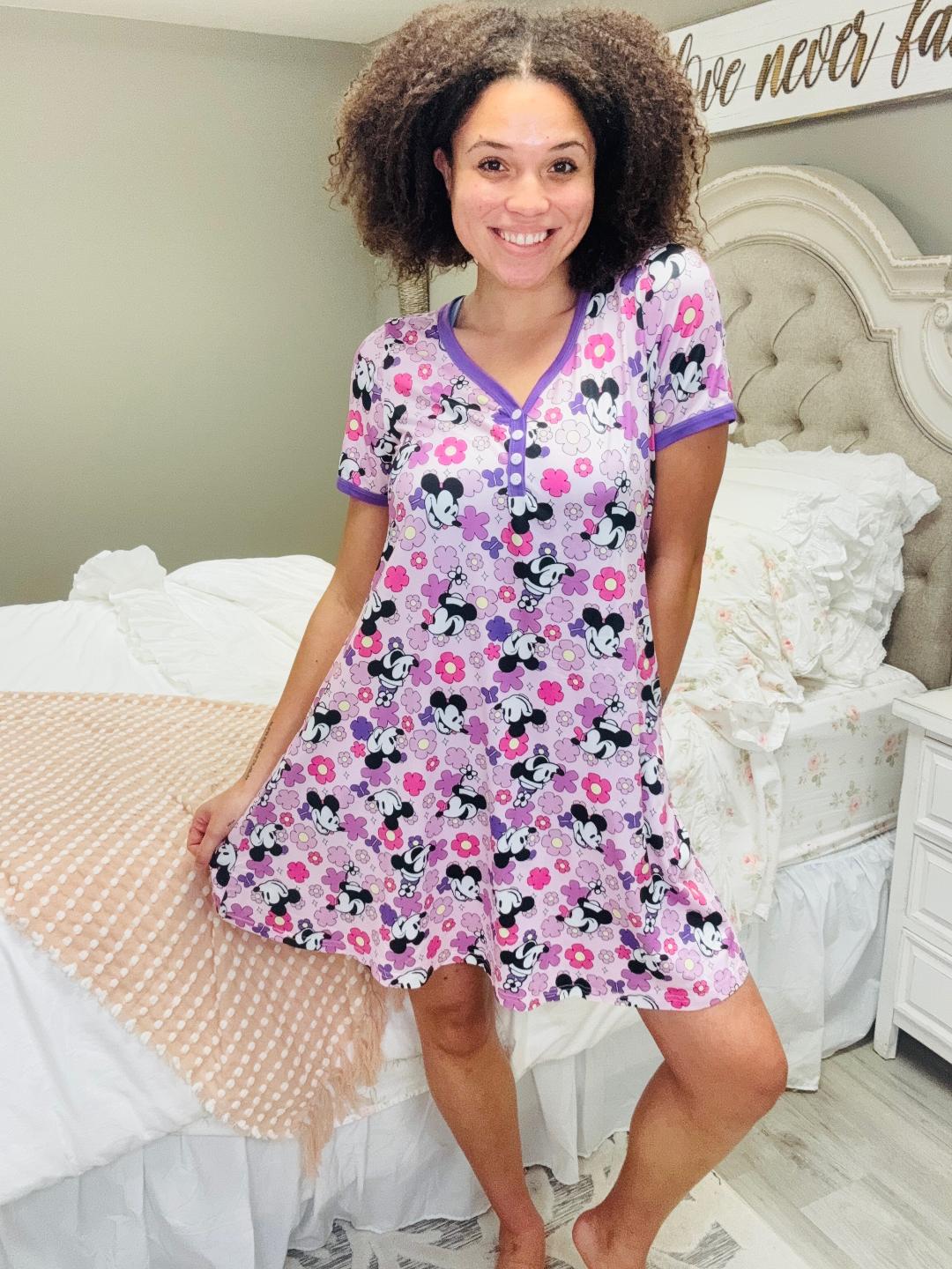 Shirley & Stone Magical Mouse Lavender Floral Nightgown