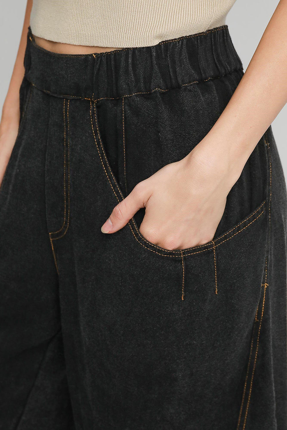 Umgee Elastic Waist Baggy Fit Pants with Pockets