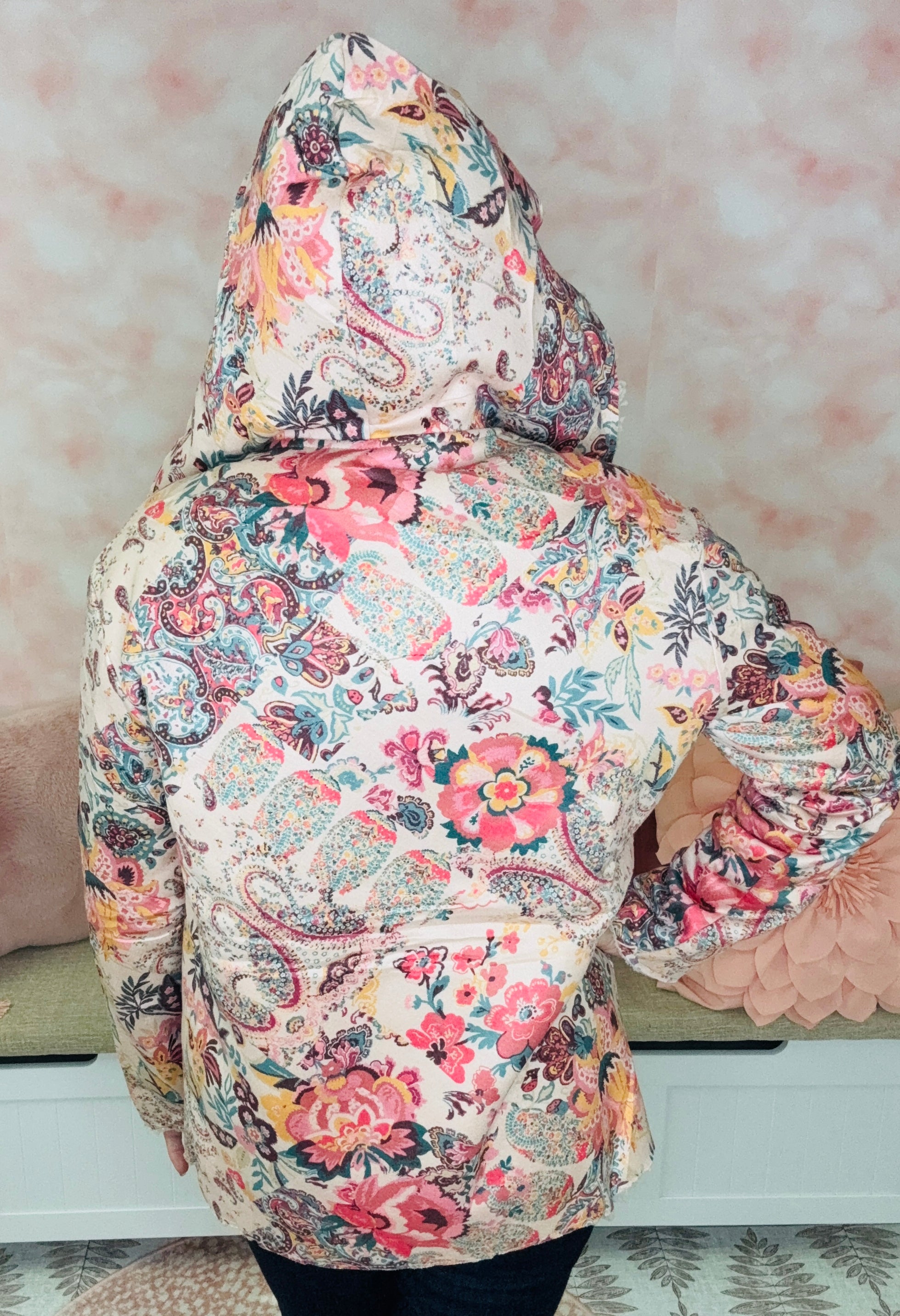 Dear Lover Paisley Floral Printed Sherpa Lined Hooded Jacket