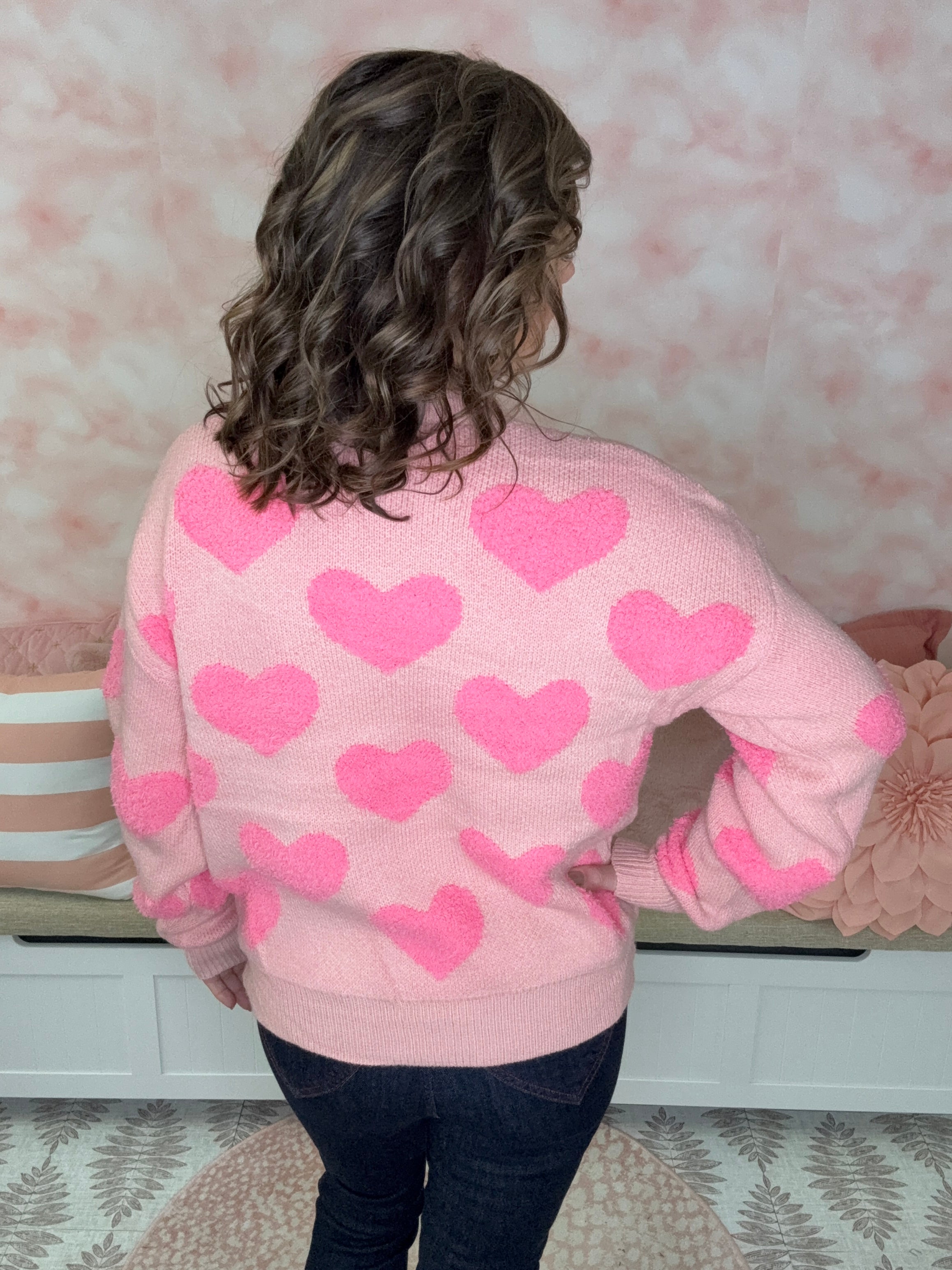 Dear Lover Pink Hearts Knit Sweater