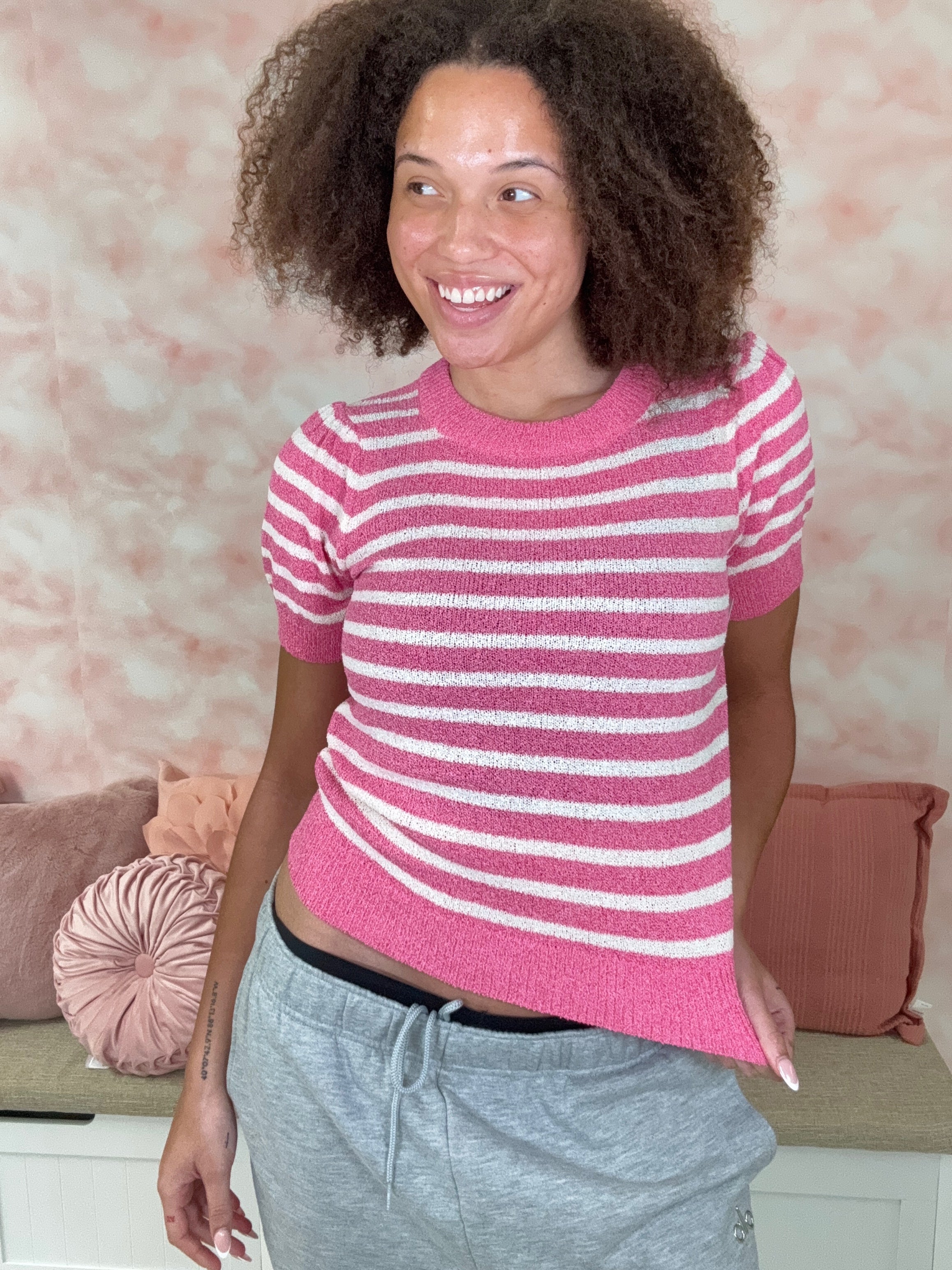 White Birch Pink Striped Sweater