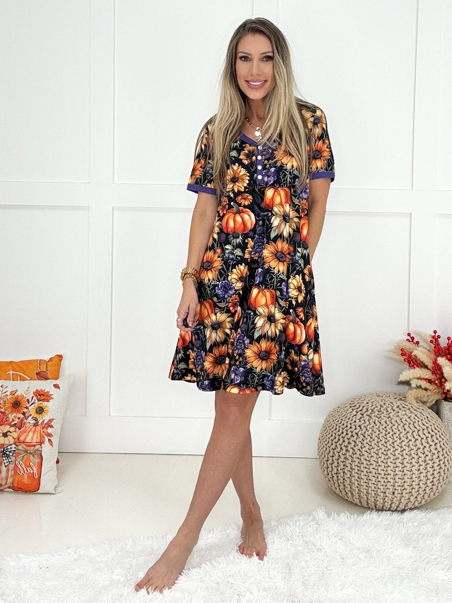 Shirley & Stone Fall Harvest Pajama Dresses-220 Lounge wear/Pajamas- Simply Simpson's Boutique is a Women's Online Fashion Boutique Located in Jupiter, Florida