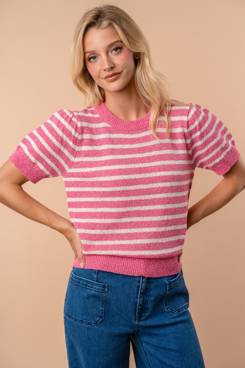 White Birch Pink Striped Sweater