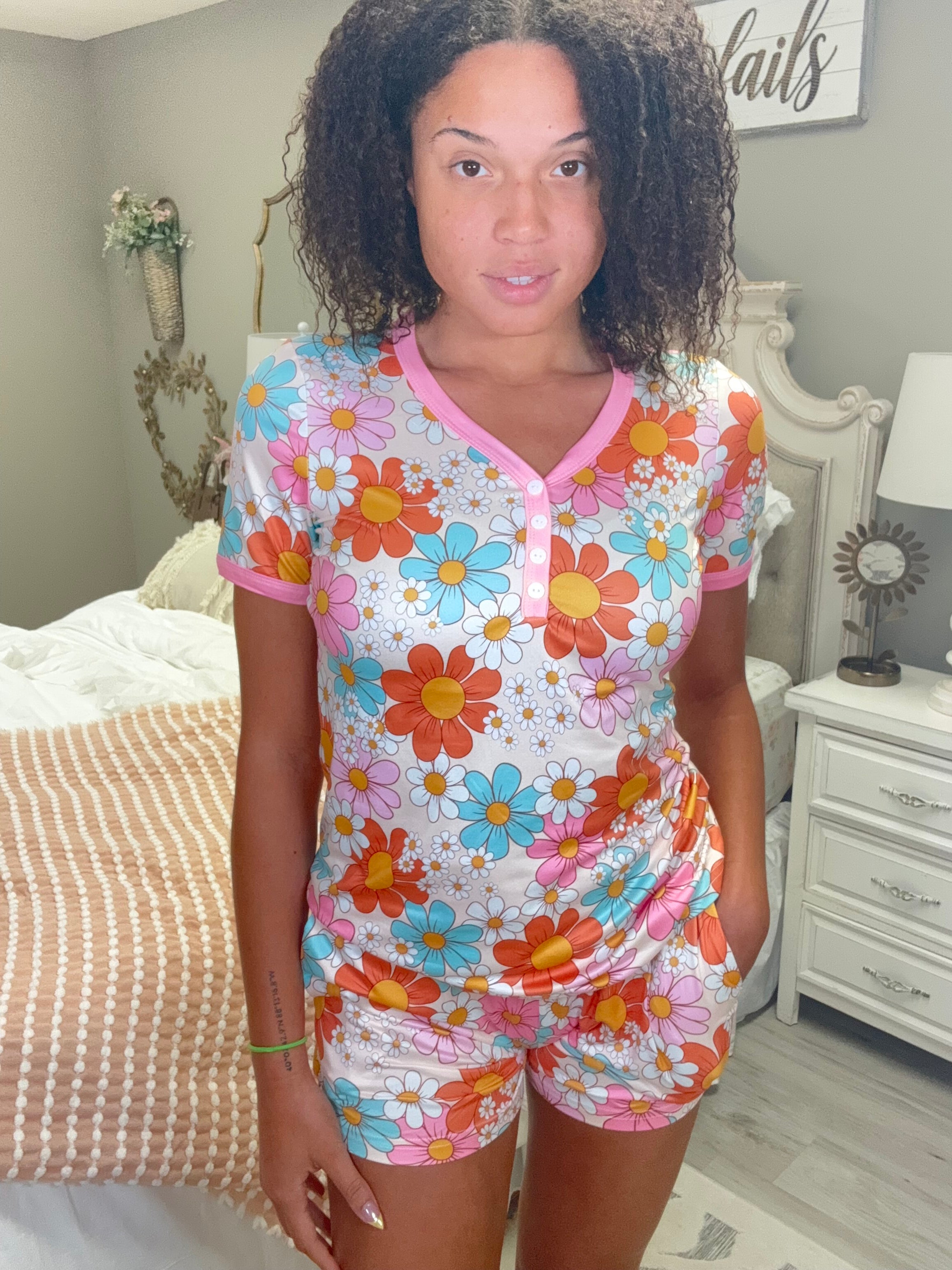 Shirley & Stone Retro Floral Short Pajama Set