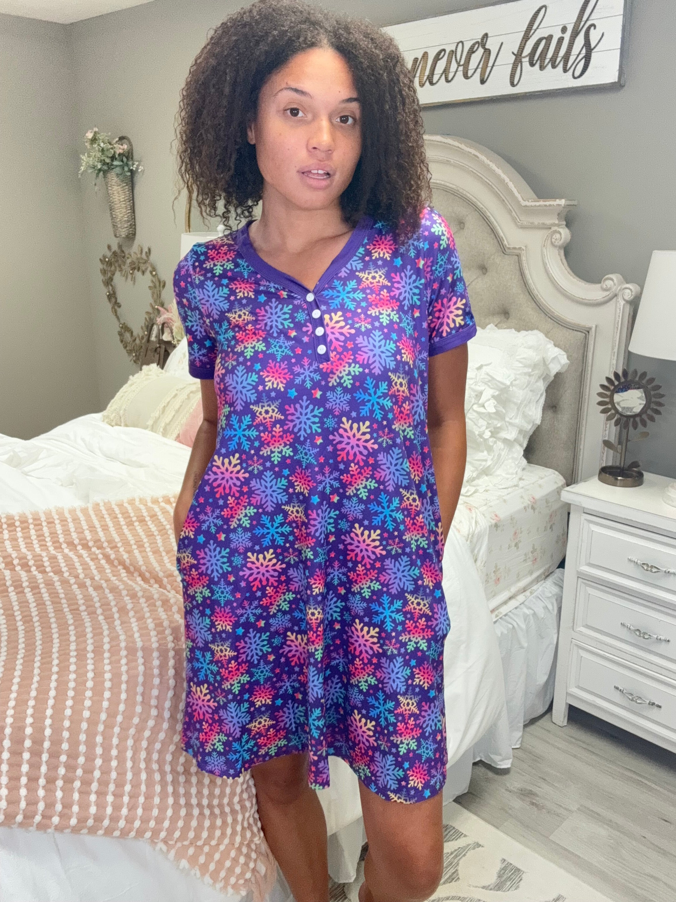 Shirley & Stone Purple Snowflake Nightgown