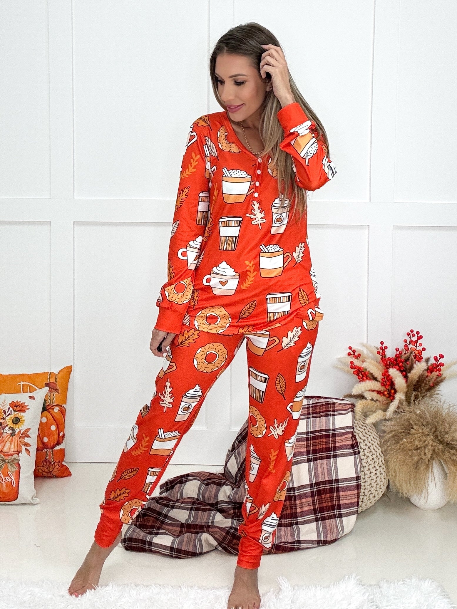 Pumpkin Spice Pajamas-220 Lounge wear/Pajamas- Simply Simpson's Boutique is a Women's Online Fashion Boutique Located in Jupiter, Florida