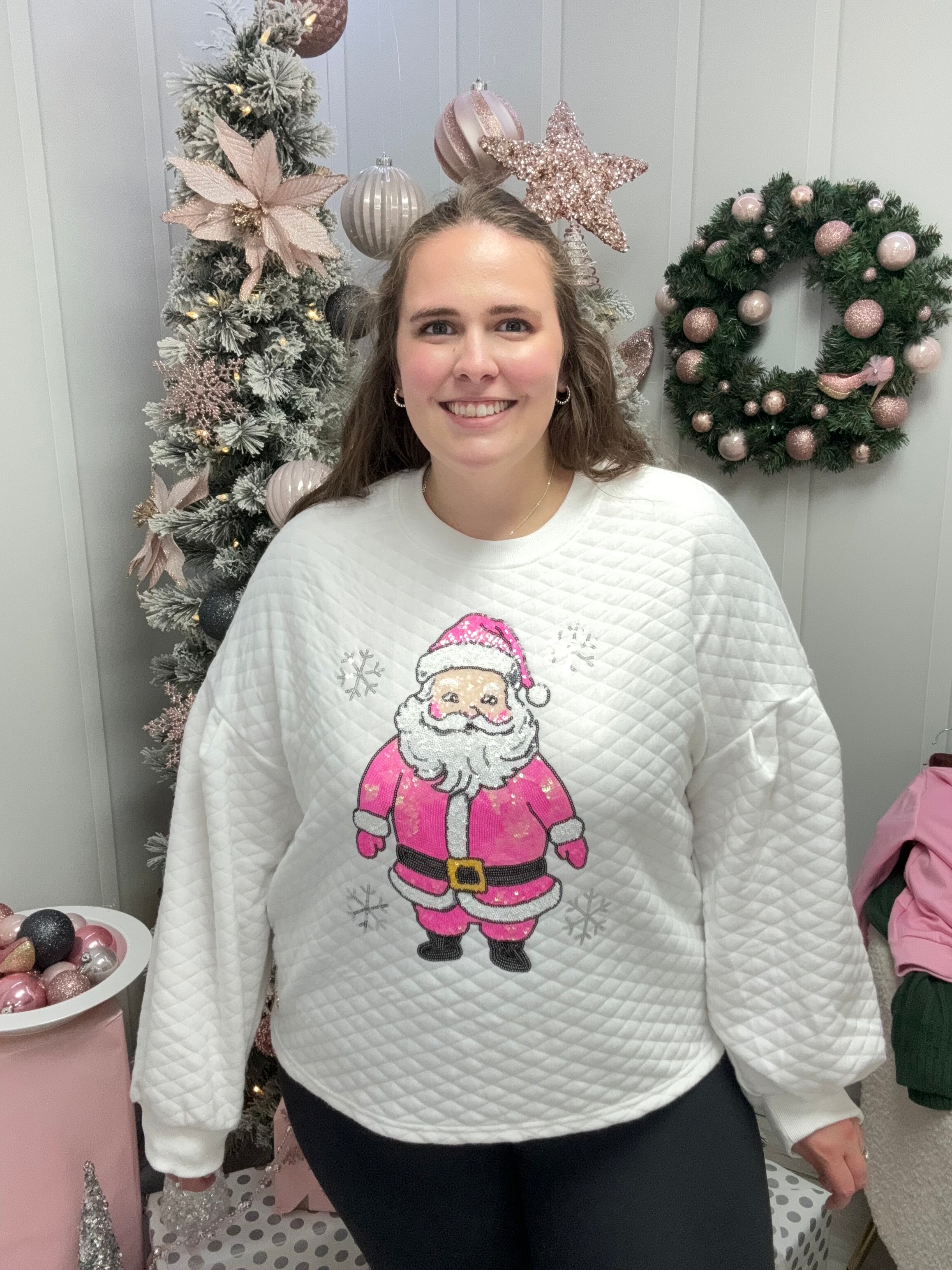 Simply Southern Sequin Pink Santa Crew