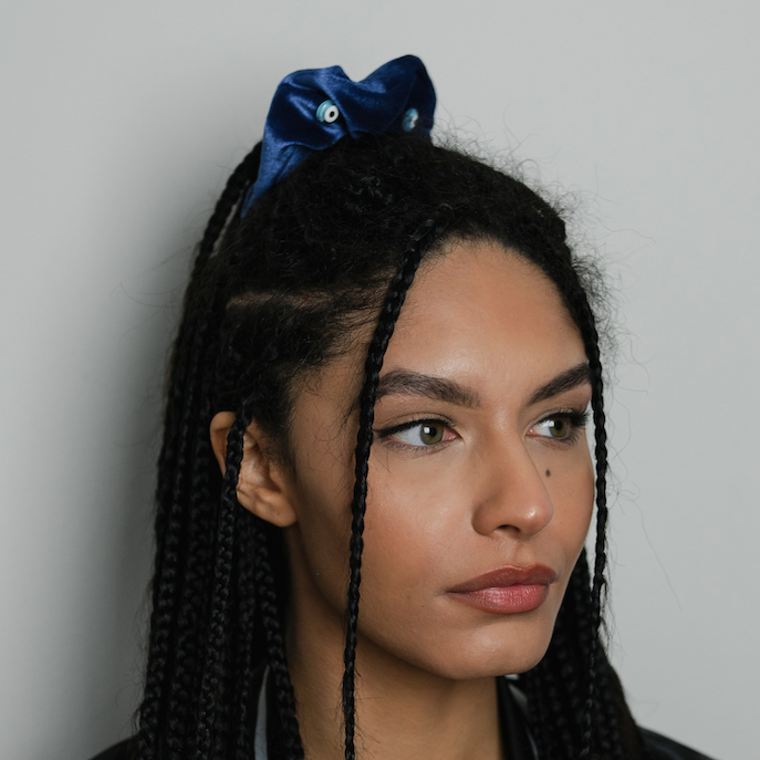 Blue Velvet Evil Eye Scrunchie