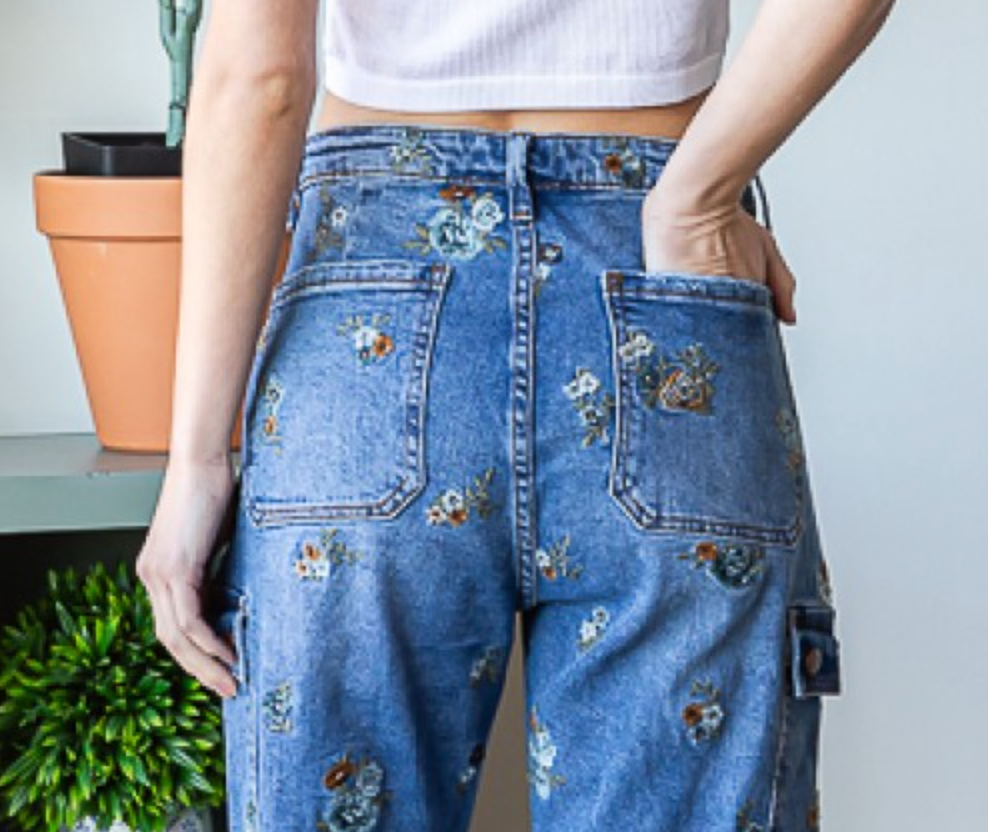 Oli & Hali Blue Flower Embroidered Denim