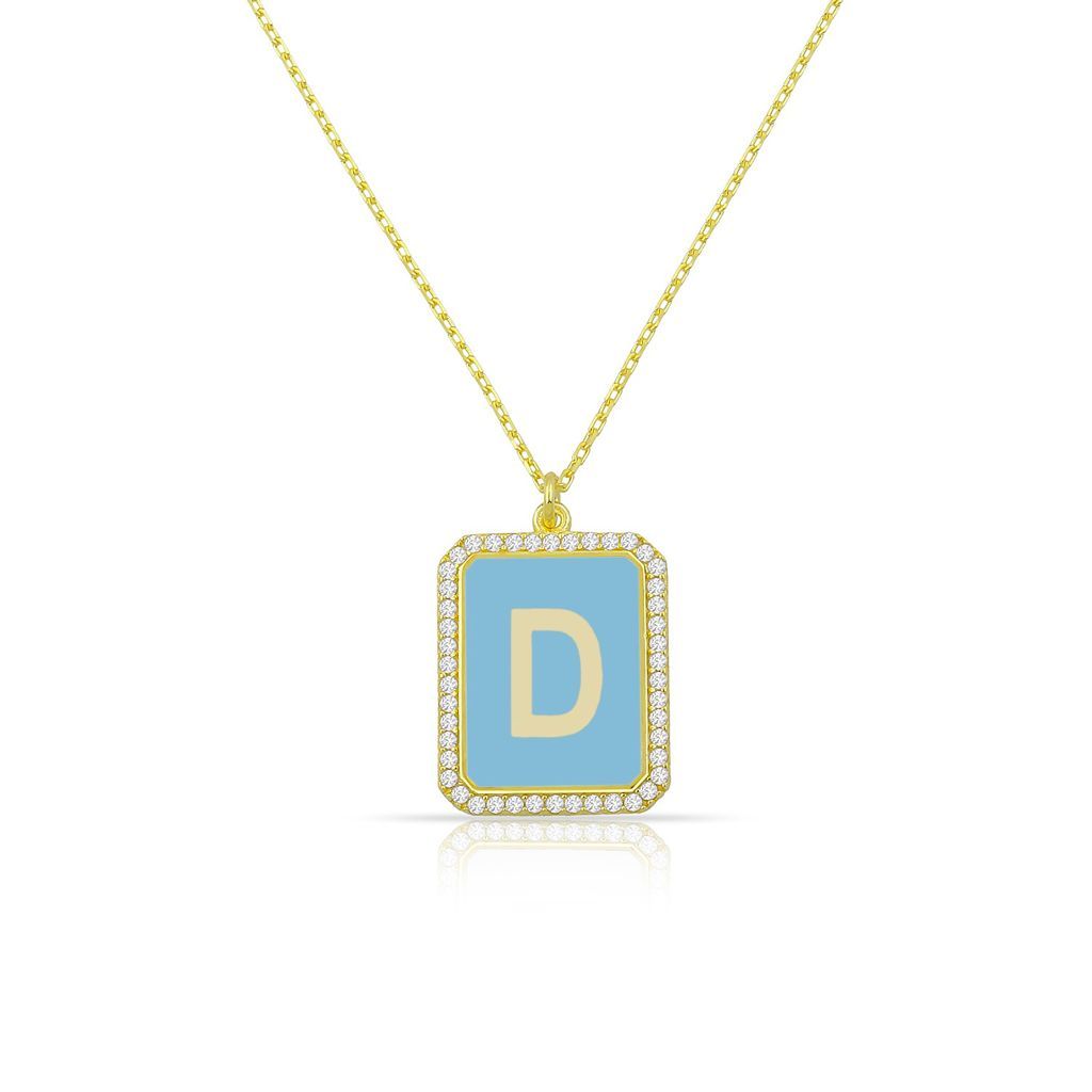 Square Pendant Initial Necklace in Pink or Blue JEWELRY The Sis Kiss 