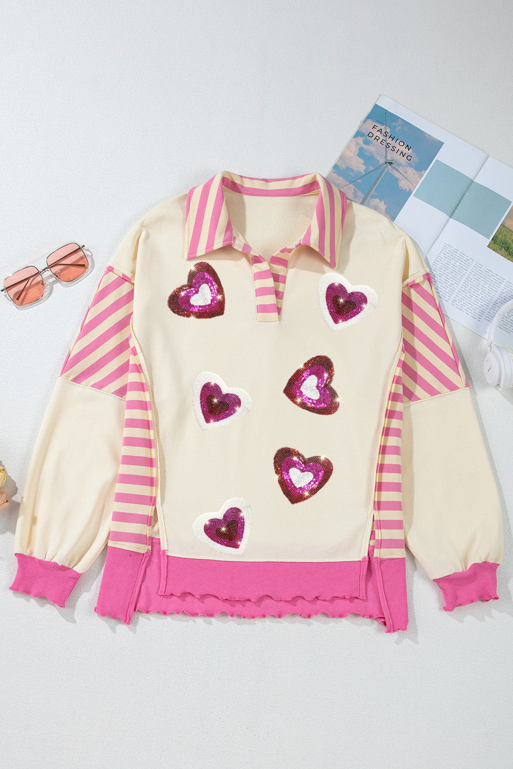 Dear Lover Pink Sequin Heart Top